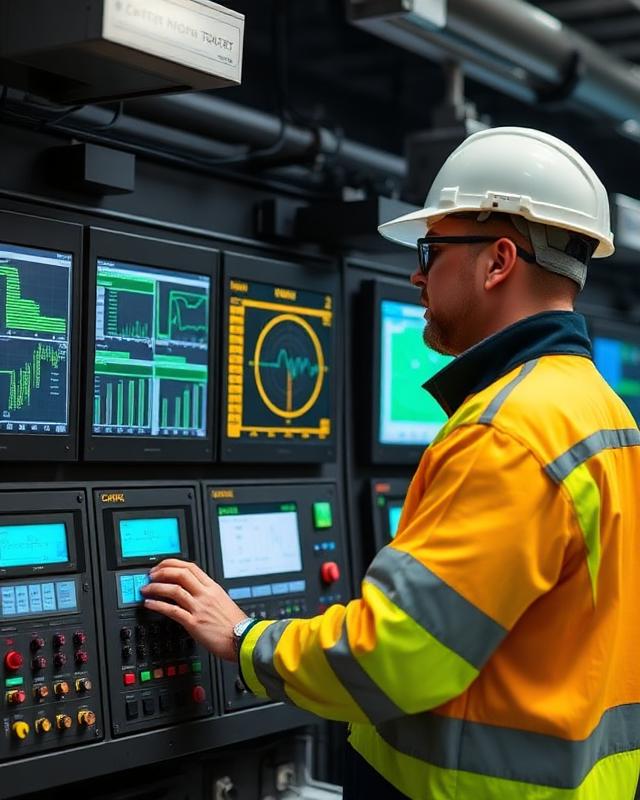 Engineer working on industrial control panel